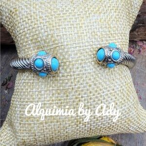 Turquoise twisted cable cuff bracelet/coloful/silver statement